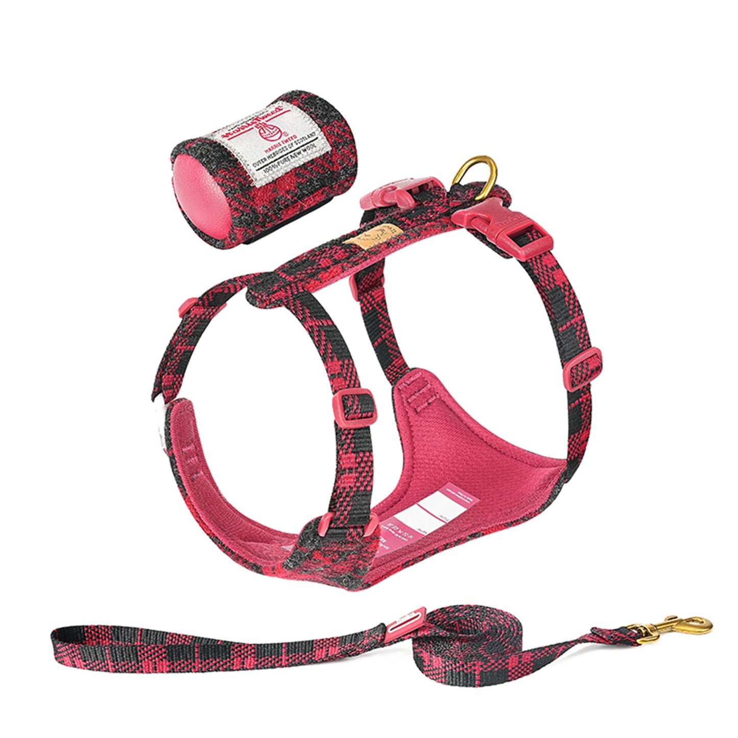 Harris Tweed Harness, Leash, & Poop Bag Dispenser Combo