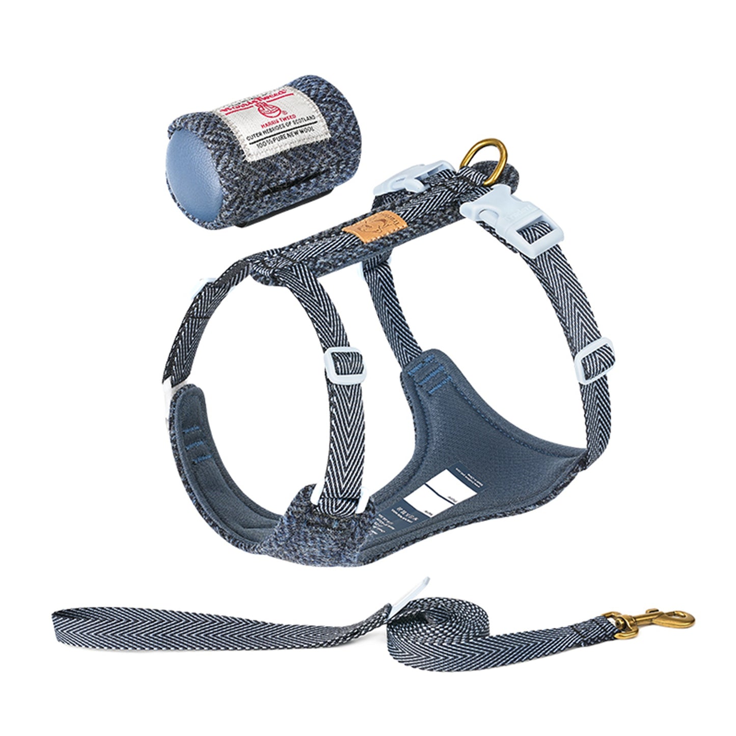 Harris Tweed Harness, Leash, & Poop Bag Dispenser Combo