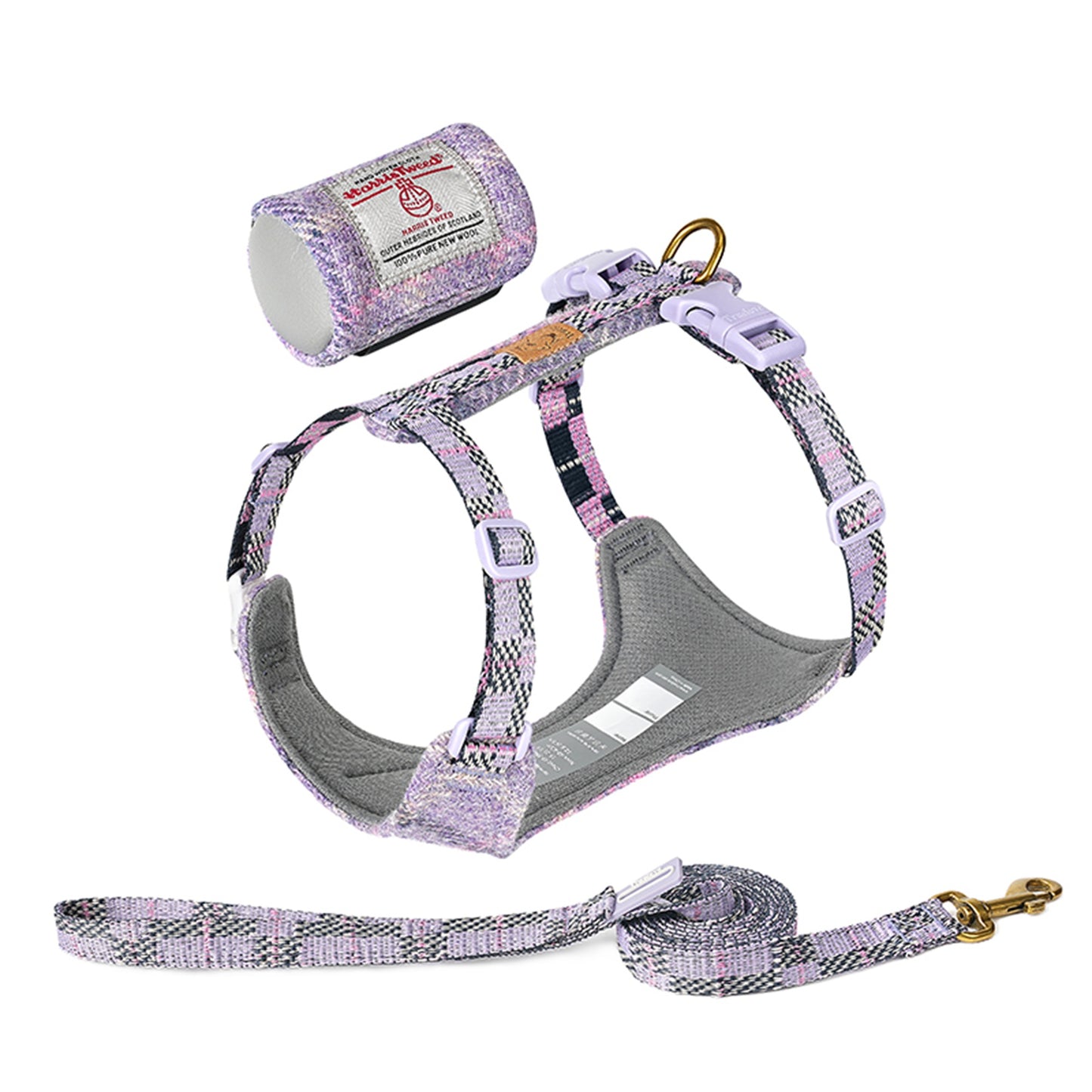 Harris Tweed Harness, Leash, & Poop Bag Dispenser Combo