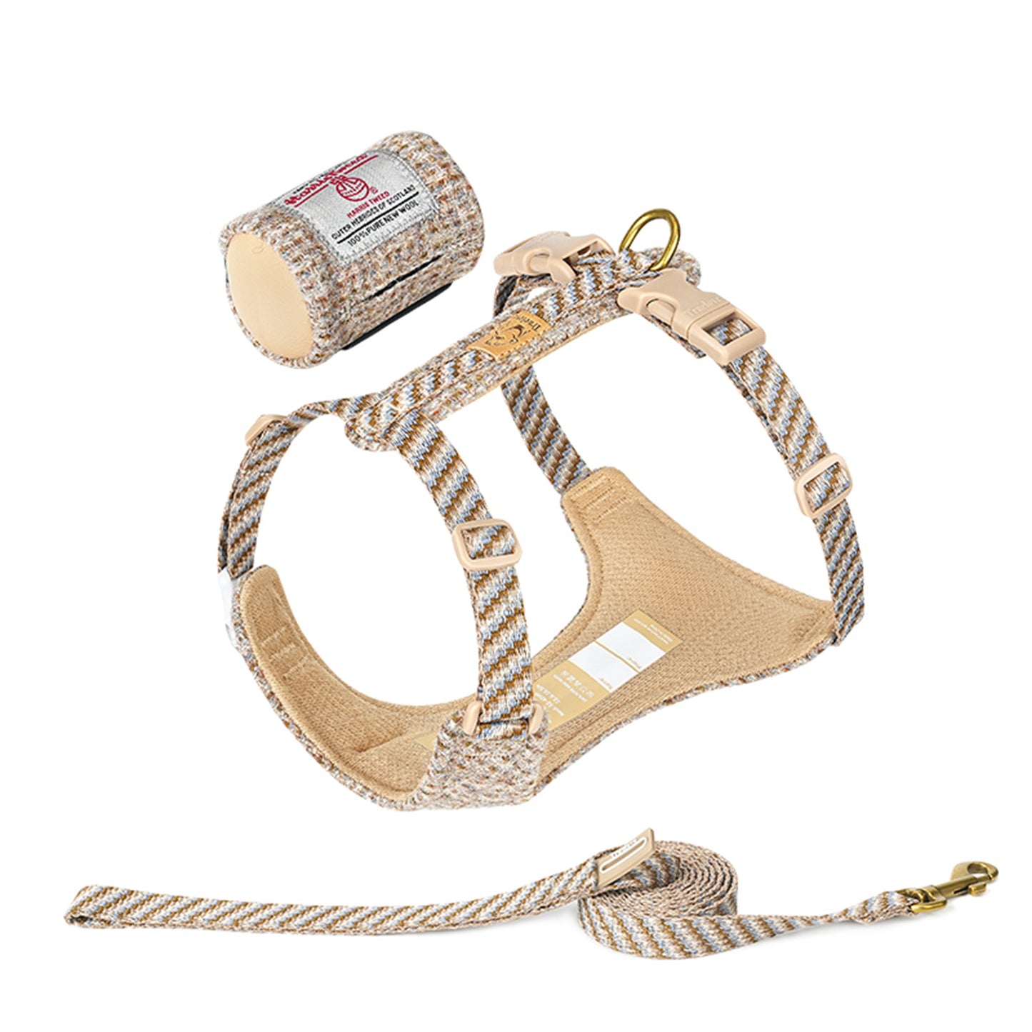 Harris Tweed Harness, Leash, & Poop Bag Dispenser Combo