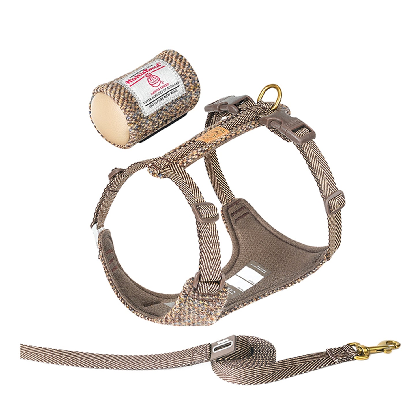 Harris Tweed Harness, Leash, & Poop Bag Dispenser Combo