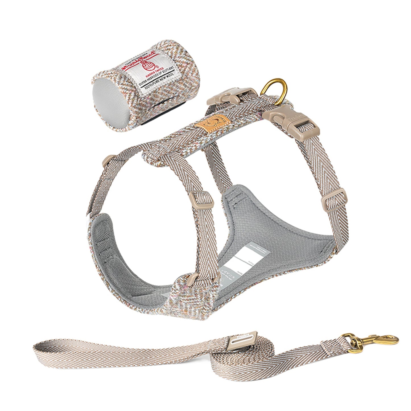 Harris Tweed Harness, Leash, & Poop Bag Dispenser Combo