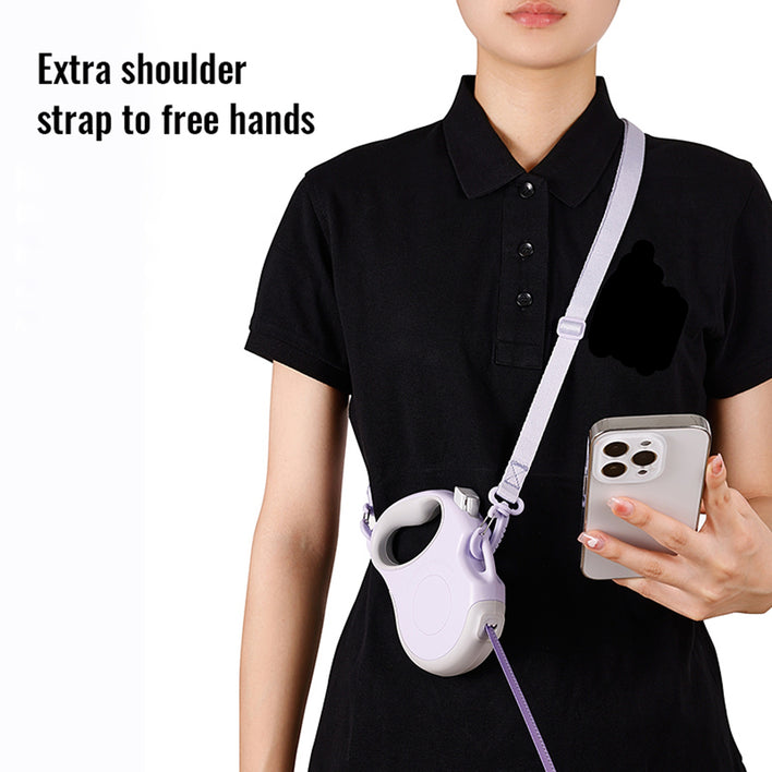 Reflective Retractable Leash with Unique Hands-Free Shoulder Strap